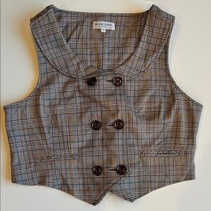 Gray Plaid Double-Breasted Women's Vest